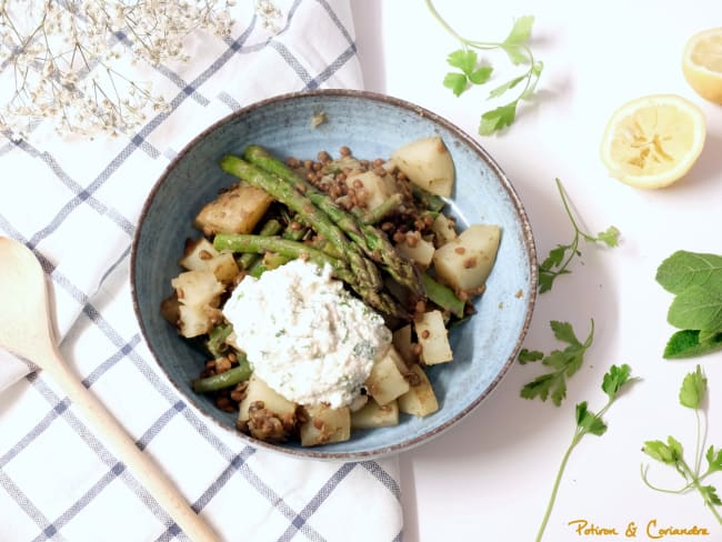 Mijoté d’asperges, pommes de terre et lentilles