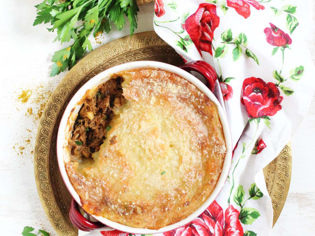 Hachis parmentier de thon à la sauce tomate parfumé au ras el hanout