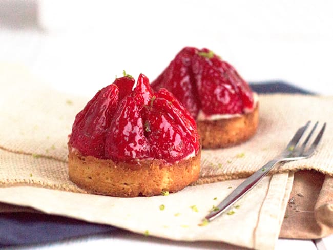 Tartelettes aux fraises, crème pâtissière au citron vert