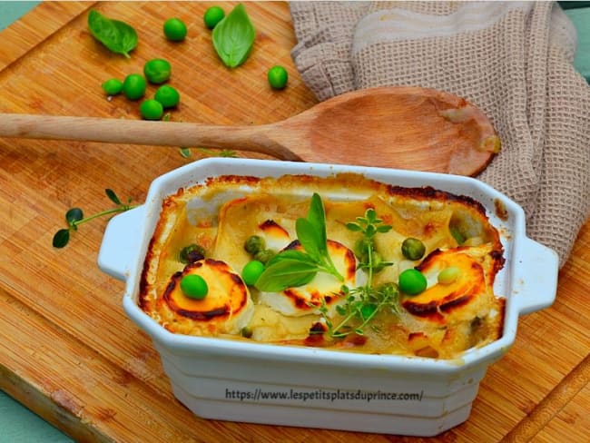 Lasagnes au poulet, petits légumes et bûche de chèvre frais