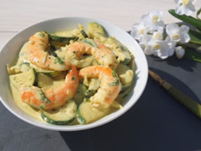 Courgettes et crevettes au curry