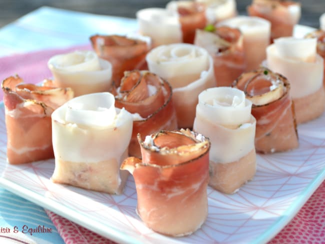 Roulés de jambon cru au chèvre, basilic et tomates confites