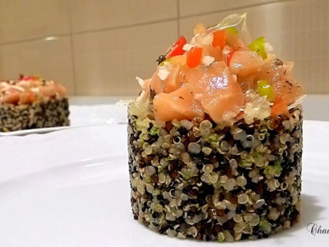 Quinoa multicoloré et saumon fumé à froid aux saveurs exotiques