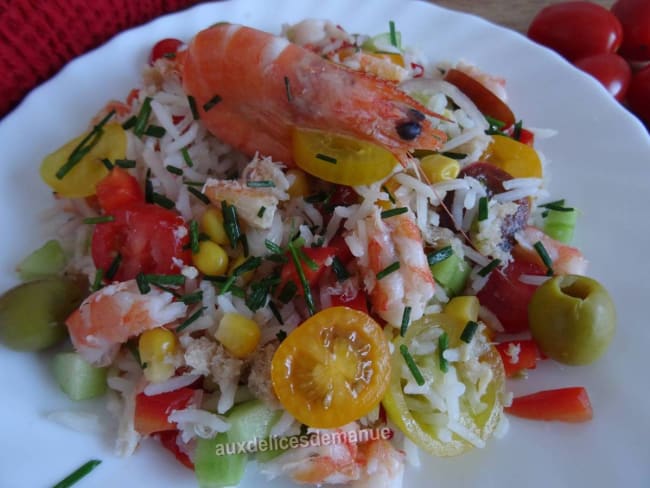 Salade de riz au crabe et crevettes