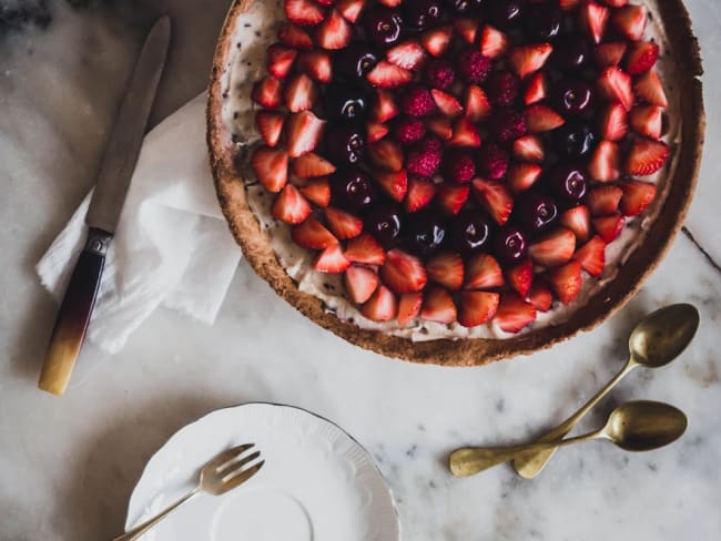 Tarte straciatella aux fruits rouges