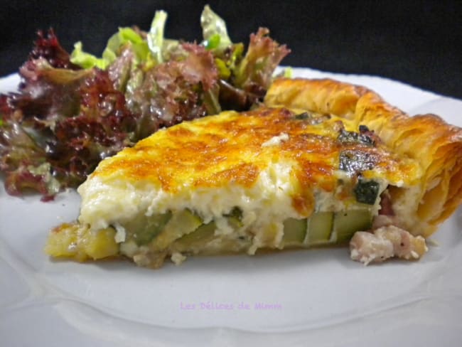 Quiche aux lardons, courgettes, Comté et menthe