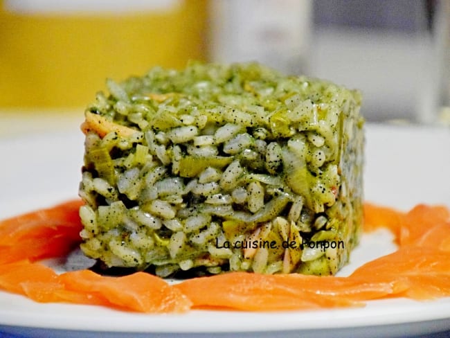 Risotto à la spiruline et saumon fumé