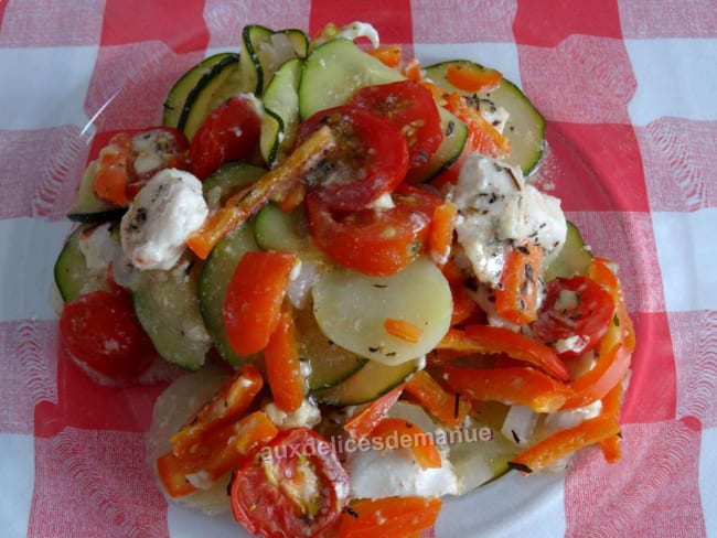 Escalope de poulet aux légumes, sauce roquefort