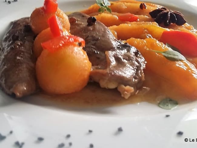 Aiguillettes de canard et poêlée de melon aux épices