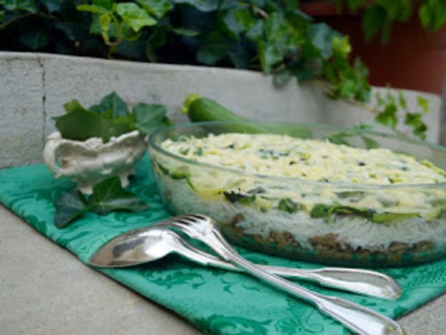 Gratin de boeuf haché, courgettes et riz