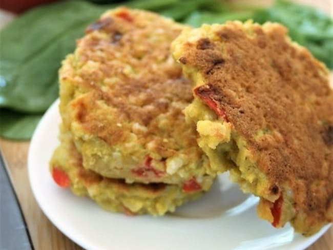 Galettes pois cassés, riz et poivrons sans gluten