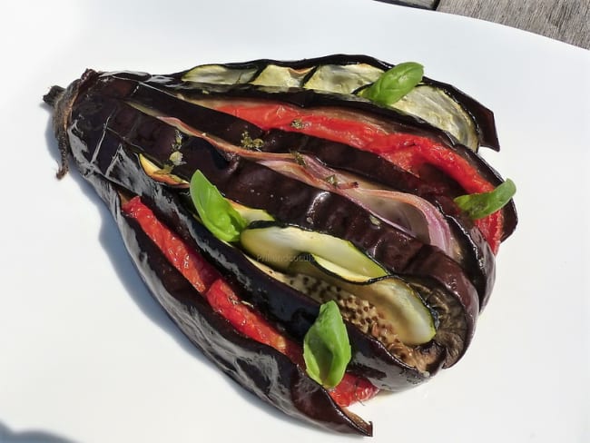 Tian provençal en éventail d’aubergine