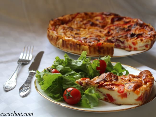 Quiche sans pâte aux poivrons, bœuf séché et St Môret