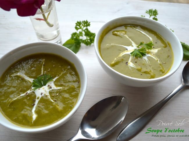 Soupe de petits pois et persil à la menthe