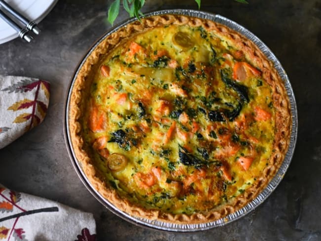 Quiche saumon, poireaux et epinards