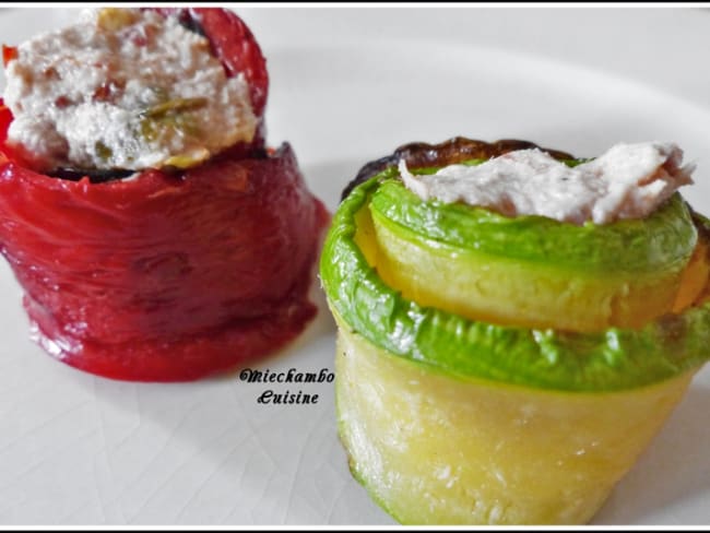 Roulés de courgettes et poivrons aux rillettes de thon