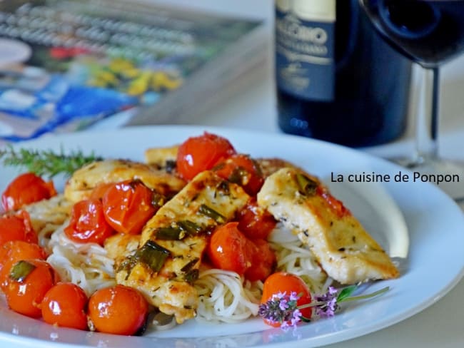 Escalope de poulet au citron et tomates cerises