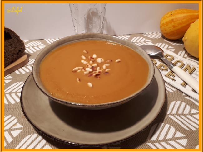 Velouté de potimarron et marrons au cumin