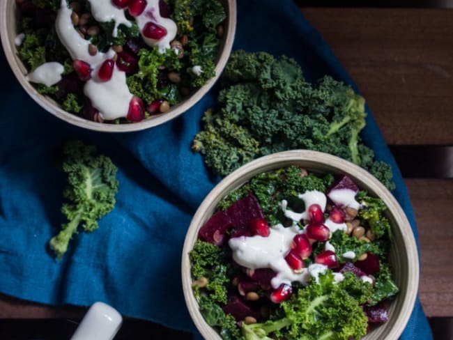 Salade de chou kale, lentilles et betterave