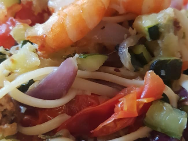 Linguine légères aux légumes et crevettes