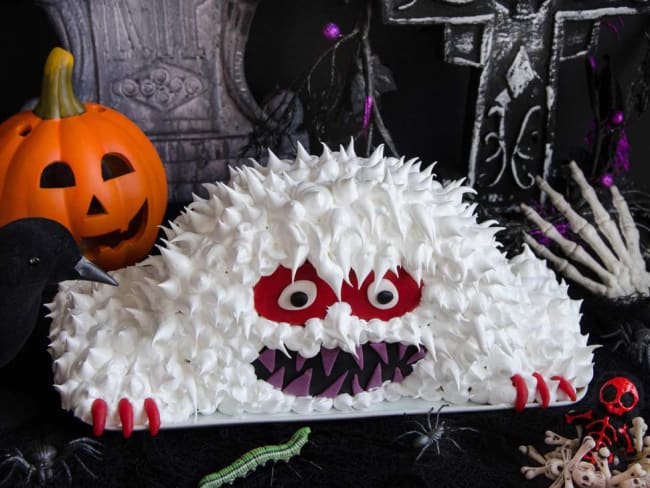 Gâteau monstre Yeti d'Halloween