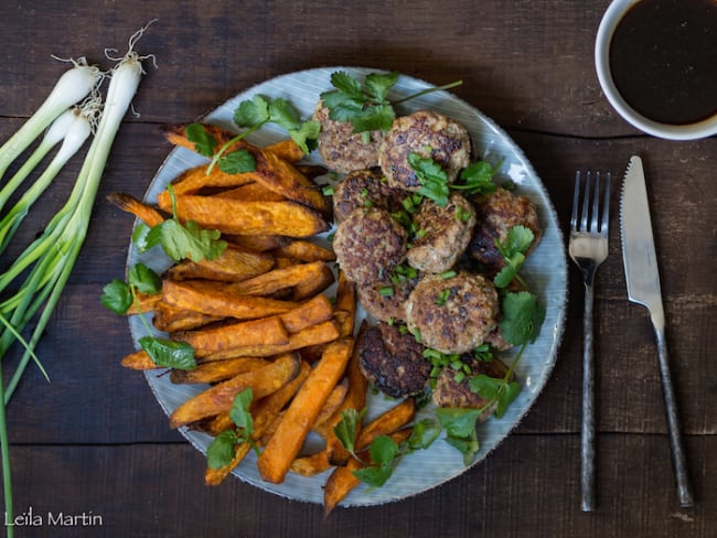 Fleischkiechle  de canard Teriaky et frites de patates douces