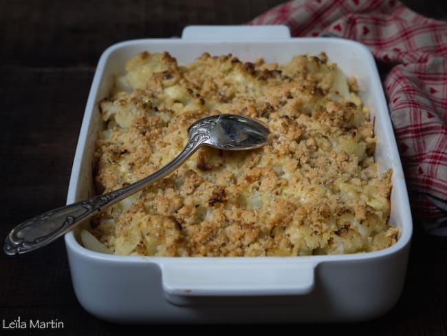 Gratin de chou-fleur, streusel gourmand au bleu des Vosges