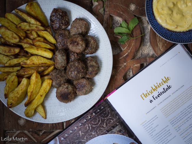 Galettes de viande à l’orientale, bibeleskaes safran et citron confit