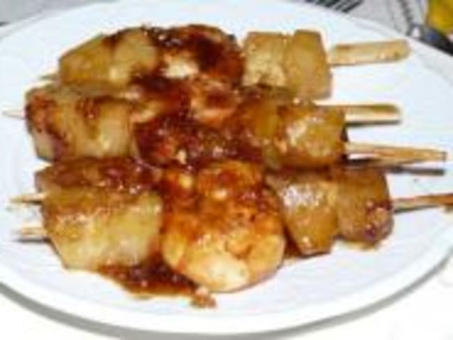 Brochettes de Gambas à l'Ananas