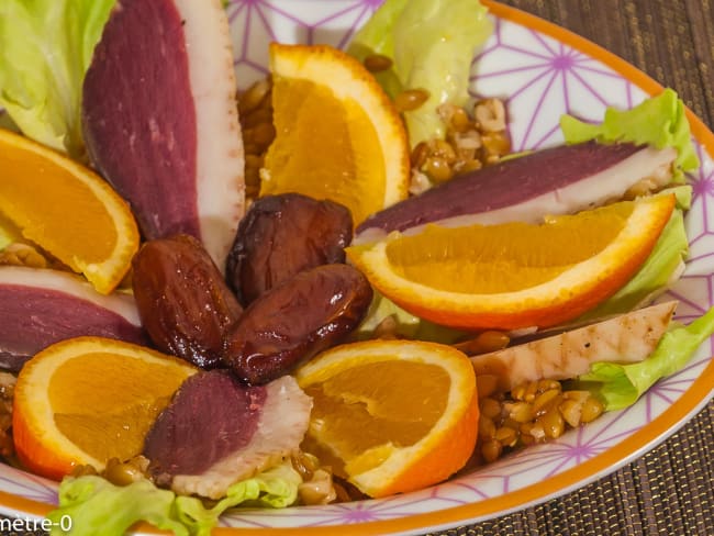 Salade de petit épeautre au magret séché et aux oranges