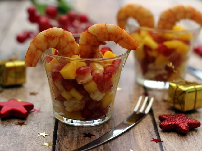 Verrines aux gambas et fruits exotiques