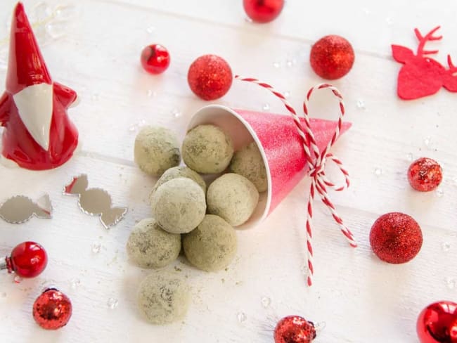 Truffes au chocolat noir et thé vert Matcha, cadeau gourmand