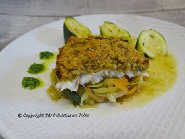 Poisson à la bordelaise et fricassée de légumes, petit jus d'agrume