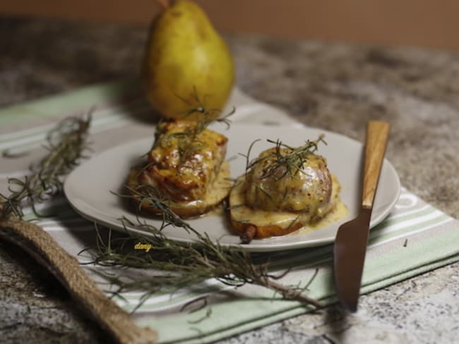 Filet mignon à la moutarde et aux poires