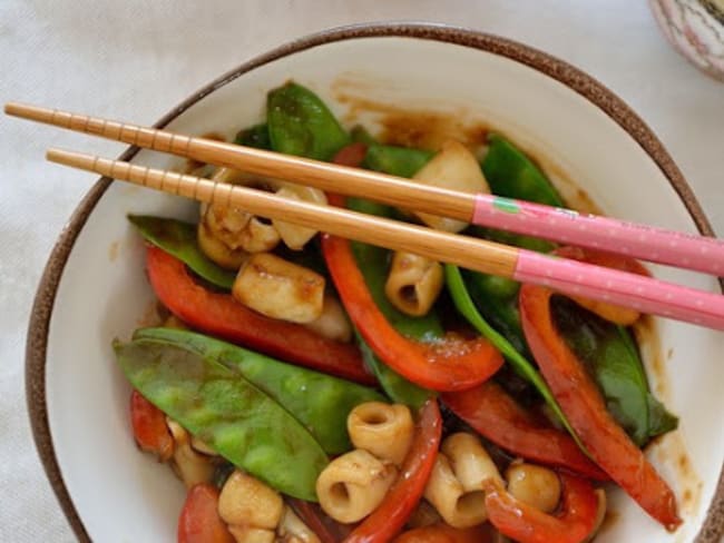 Calamar poêlé aux petits légumes