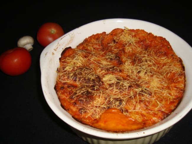 Lasagnes de crêpes tomates, champignons et basilic