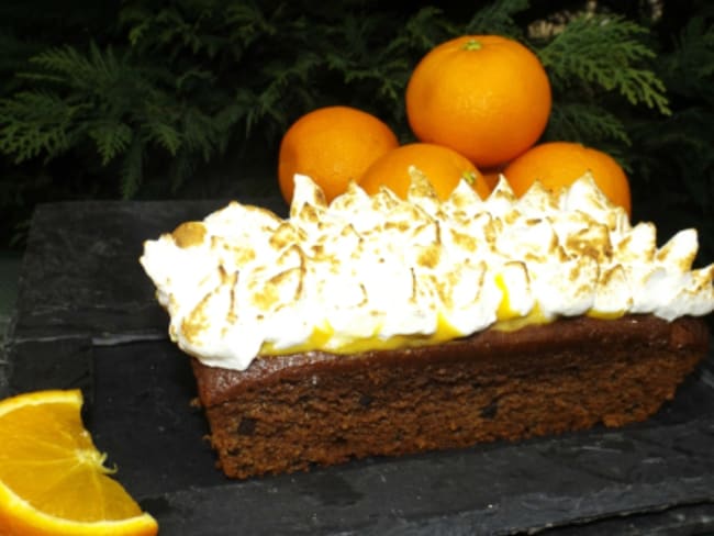 Gâteau chocolat et pépites de chocolat à l’orange meringuée