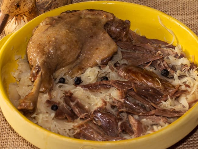 Choucroute maison, effilochée de canard confit