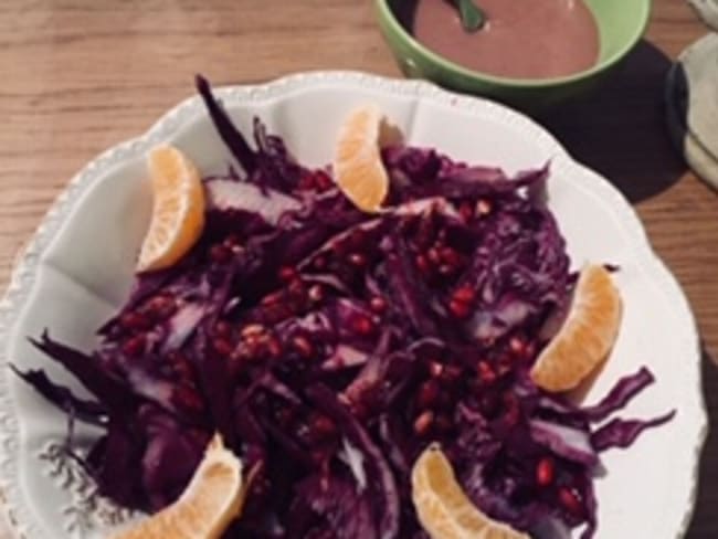 Salade de chou rouge, clémentines et grenade