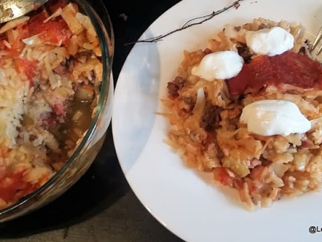 Gratin de chou, viande et riz comme à la Cluj