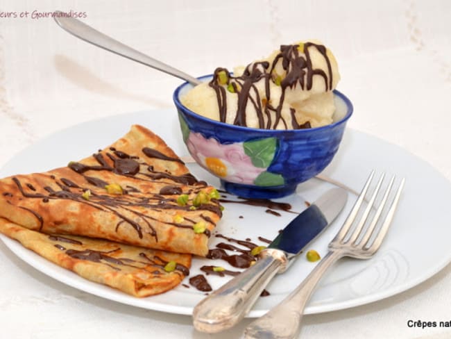 Crêpes Nature au chocolat et sorbet poires.