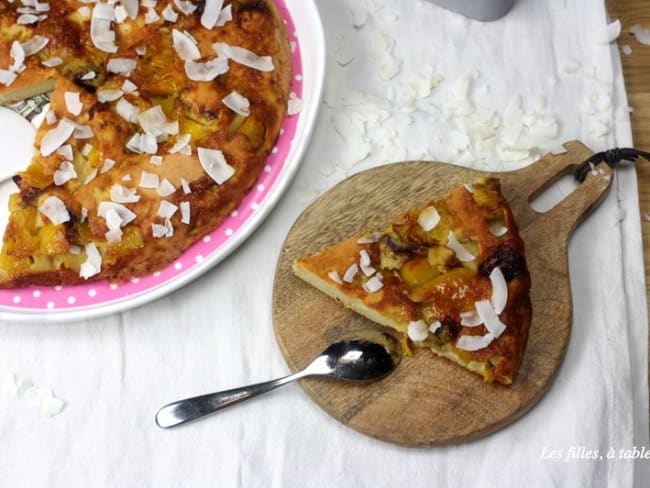 Grosse crêpe tatin mangue et noix de coco