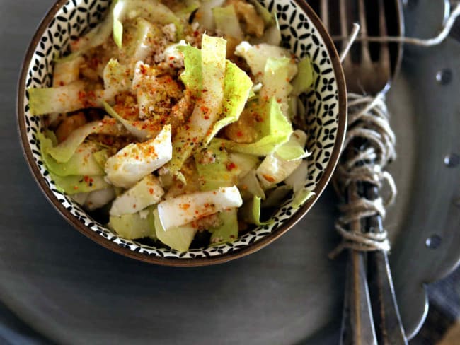 Salade végétaliene d'endives, tofu et okara