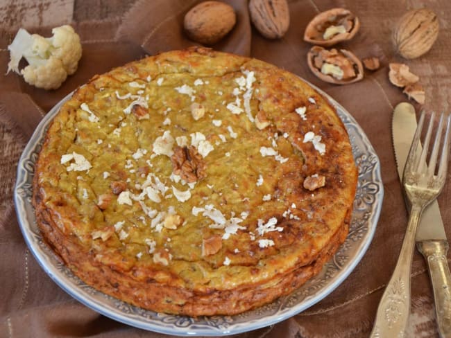 Gâteau de chou-fleur parmesan cumin et noix