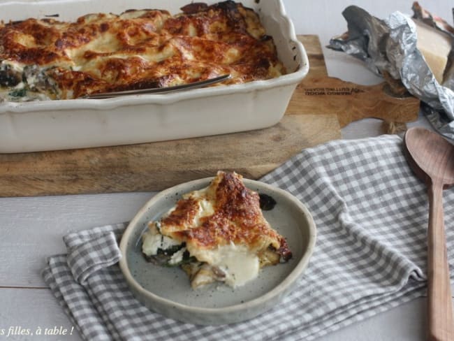 Lasagnes aux champignons, épinards et burrata