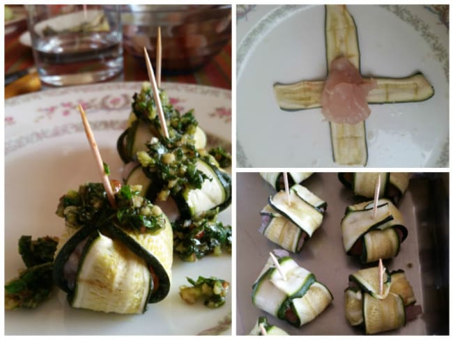 Baluchons de courgettes et thon blanc au pesto