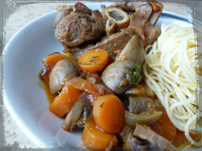 Osso buco aux légumes champignons de Paris et spaghetti