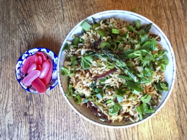 Riz sauté aux asperges vertes