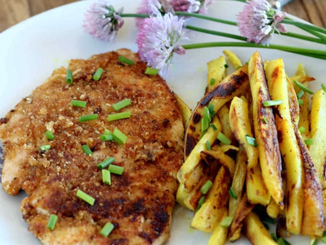 Poulet croustillant et frites de patates douce