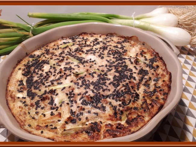 Clafoutis au thon, oignons et champignons